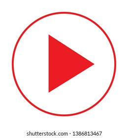 Red play button. Vector icon isolated on white background. Trendy circle play button icon in flat style. Template for radio symbol, video player, arrow design, app, and media logo. Vector illustration