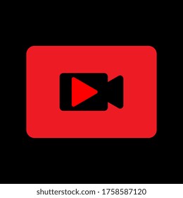 Red play button. Vector symbol on black background.