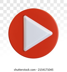 Red play button. Video player icon concept. Realistic 3D vector illustration isolated on transparent background