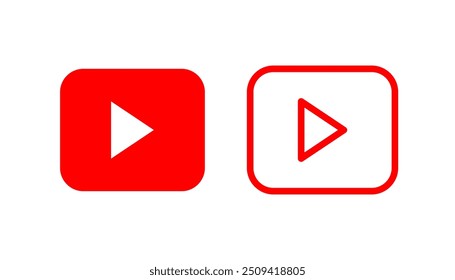 Red play buttons in flat style. Vector illustration
