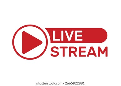 Video Icono rojo del juego con el texto vivo audaz de la transmisión para las plataformas en línea de la radiodifusión y de los medios de comunicación del Internet