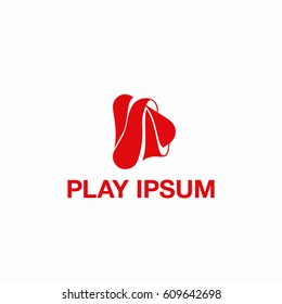 Red play icon with liquid layered effect. Video products template logo.
