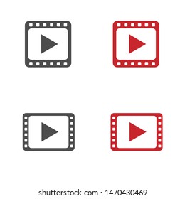 Red Play icon set. Multimedia buttons, Vector