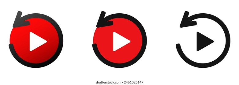 Red play rewind button minimalist icon. Play button logo in red.