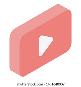 Red play video button icon. Isometric of red play video button vector icon for web design isolated on white background