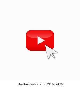 Red Play Youtube Logo Button Vector Icon And Mouse Cursor  
