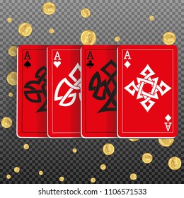 Red Playing Cards and Money on transparent background. Vector illustration in celtic style.