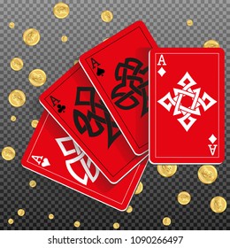 Red Playing Cards and Money. Vector illustration in celtic style.