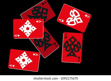 Red Playing Cards on Black Background. Vector illustration in celtic style.