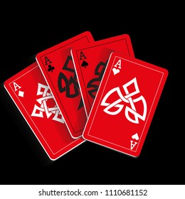 Red Playing Cards on Black Background. Vector illustration in celtic style.