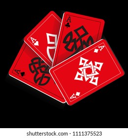 Red Playing Cards on Black Background. Vector illustration in celtic style.