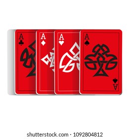 Red Playing Cards on White Background. Vector illustration in celtic style.