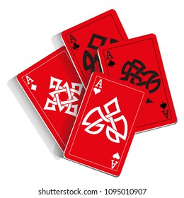 Red Playing Cards on White Background. Vector illustration in celtic style.