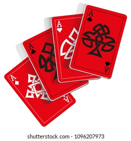 Red Playing Cards on White Background. Vector illustration in celtic style.