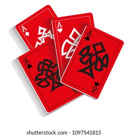 Red Playing Cards on White Background. Vector illustration in celtic style.