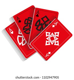 Red Playing Cards on White Background. Vector illustration in celtic style.