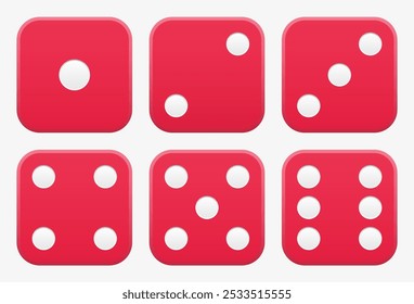 Red playing dice. Gaming cubes from one to six points. Vector Illustration.