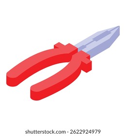 Red pliers holding metal wire isometric icon vector illustration for design and web isolated on white background