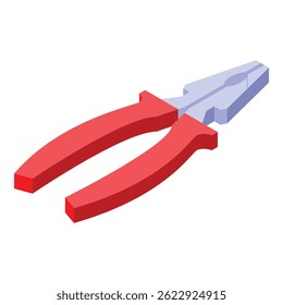 Red pliers tool with rubber handle for holding and cutting isometric illustration