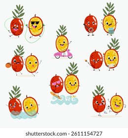 Red plum berry fruit. Natural vitamin antioxidant detox food collection. Vector hand drawn illistration.