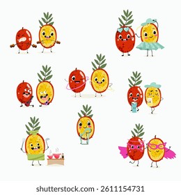 Red plum berry fruit. Natural vitamin antioxidant detox food collection. Vector hand drawn illistration.