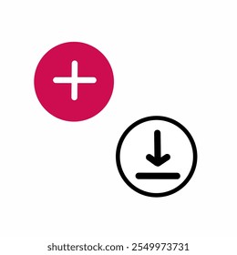The red plus button icon, the Add button, and the downward arrow icon indicate the Download button.