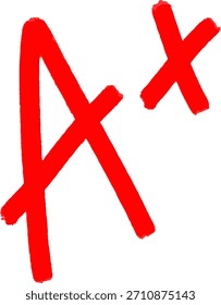 Red Una marca de grado Plus dibujada con una textura de marcador en negrita sobre un fondo negro.