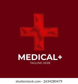Red Plus Icon Illustration in a linear style. Abstract line art red cross mark Logotype concept icon. Medical symbol Vector illustration suitable for organization, company, or community.