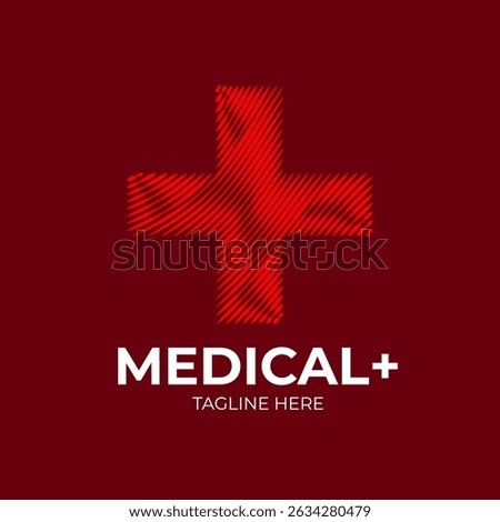 Red Plus Icon Illustration in a linear style. Abstract line art red cross mark Logotype concept icon. Medical symbol Vector illustration suitable for organization, company, or community.