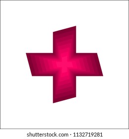 Red plus sign on white background vector.
