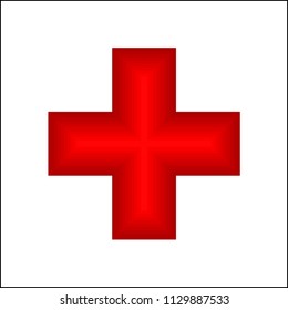 Red plus symbol on white background vector.