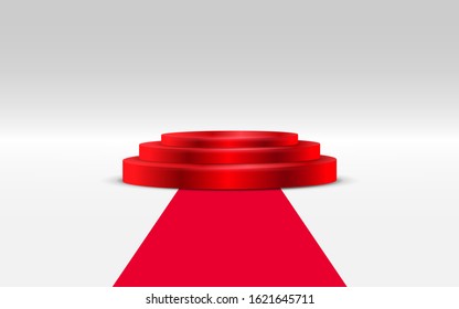 red podium with red carpet on the white background