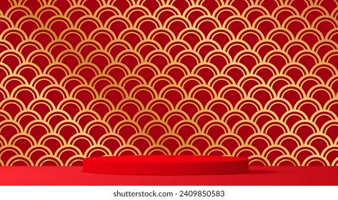 red podium and chinese festival background in the white room