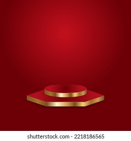 podio rojo con borde dorado