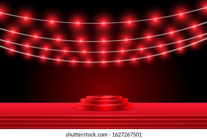 red podium and red hanging light on the stage
