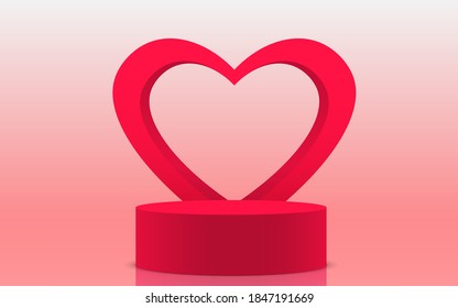 red podium and red heart background in the studio room
