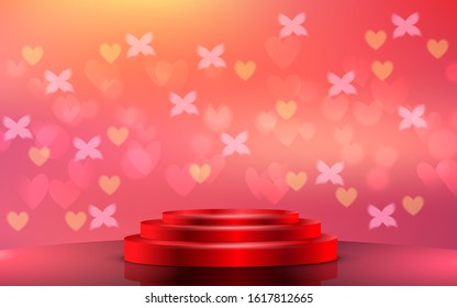 red podium with heart light abstract background