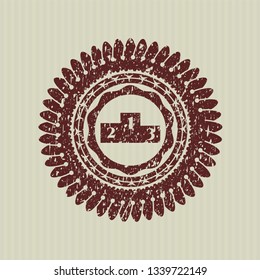 Red podium icon inside rubber grunge texture seal