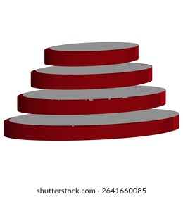 Red podium icon. Step platform vector. Stage shape element. Geometric display form.