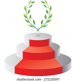 Red podium with laurel wreath