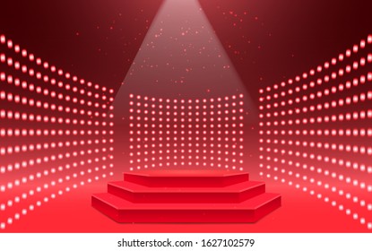 red podium with red light in the studio room