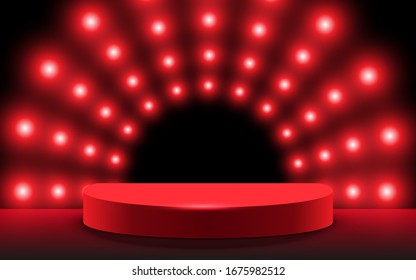 rotes Podium mit rotem Licht im Studioraum