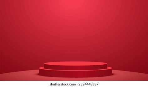 red podium and light in the red studio room