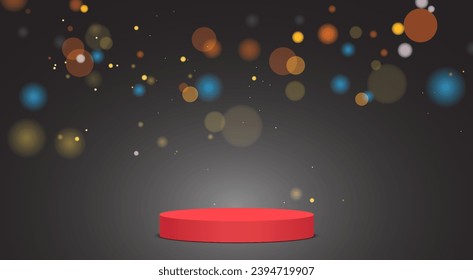 red podium and red light in the studio room	