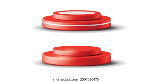 Red podium mini stage for product presentation, vector isolated object