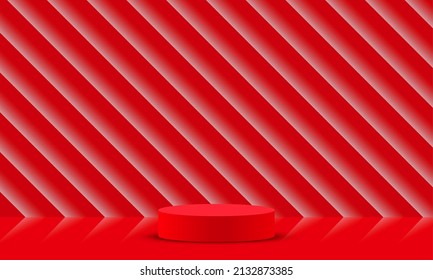 red podium with neon light in the red room