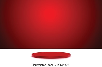 red podium on background abstract with gradient in studio and wall texture vector, empty room studio used for product presentation, red wallpaper with shine use for product shooting