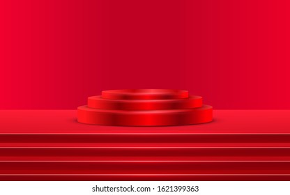 red podium on the red stage