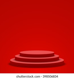 Podio rojo. Pedestal. Escena. Ilustración vectorial.