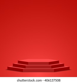 Red podium. Pedestal. Scene. Vector illustration.